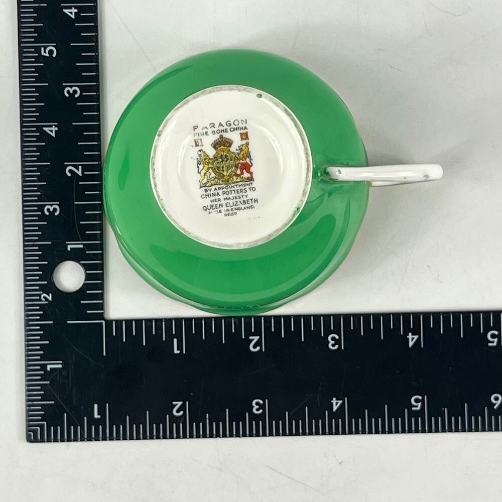 Paragon Fine Bone China Green Floral Teacup Saucer Set Gold Trim England Vintage - Picture 9 of 15